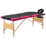 Hopfällbar massagebänk 3 sektioner trä svart och rosa